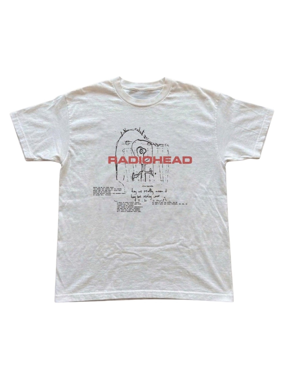 Gildan White Radiohead Graphic Tee with Red Logo